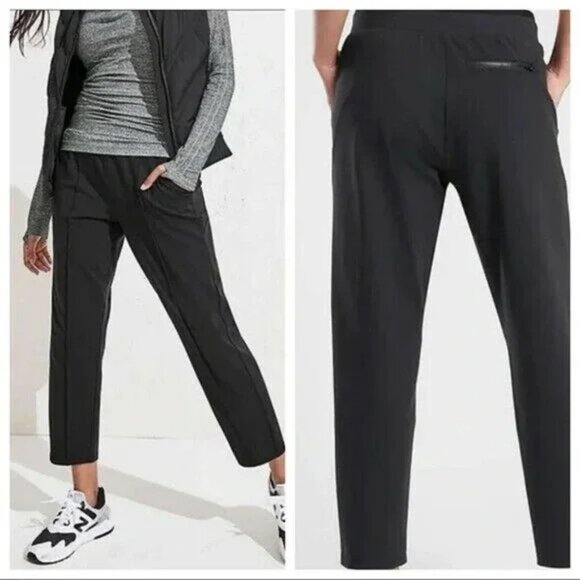 ATHLETA Venice Mid Rise Zip Pocket Stretch Tapered Pintuck Pants Black, Small - Picture 1 of 10